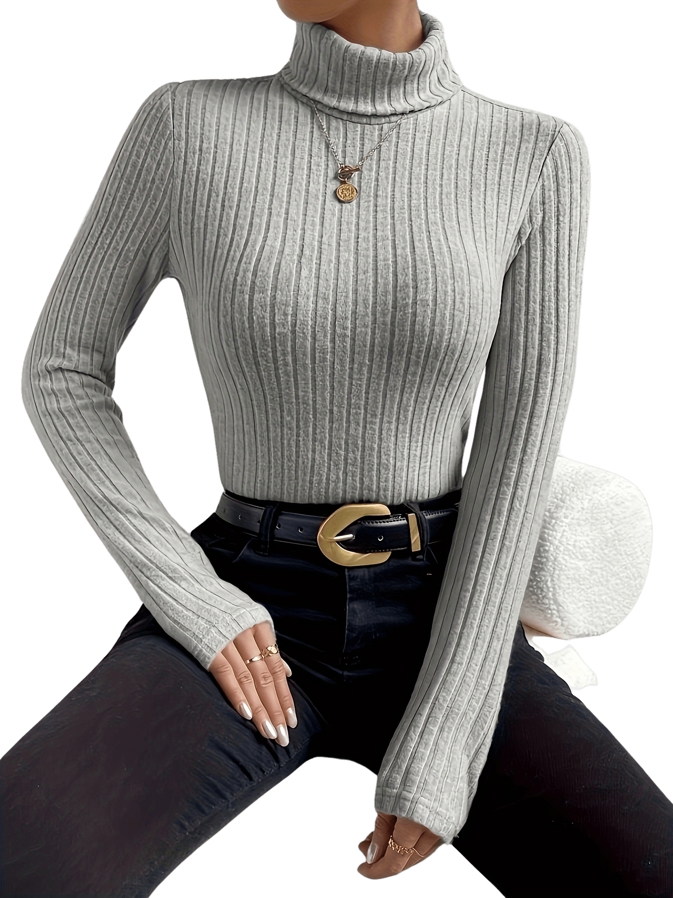 Cloe - Trendy geribbelde langmouw dames shirt met turtleneck - Felesty