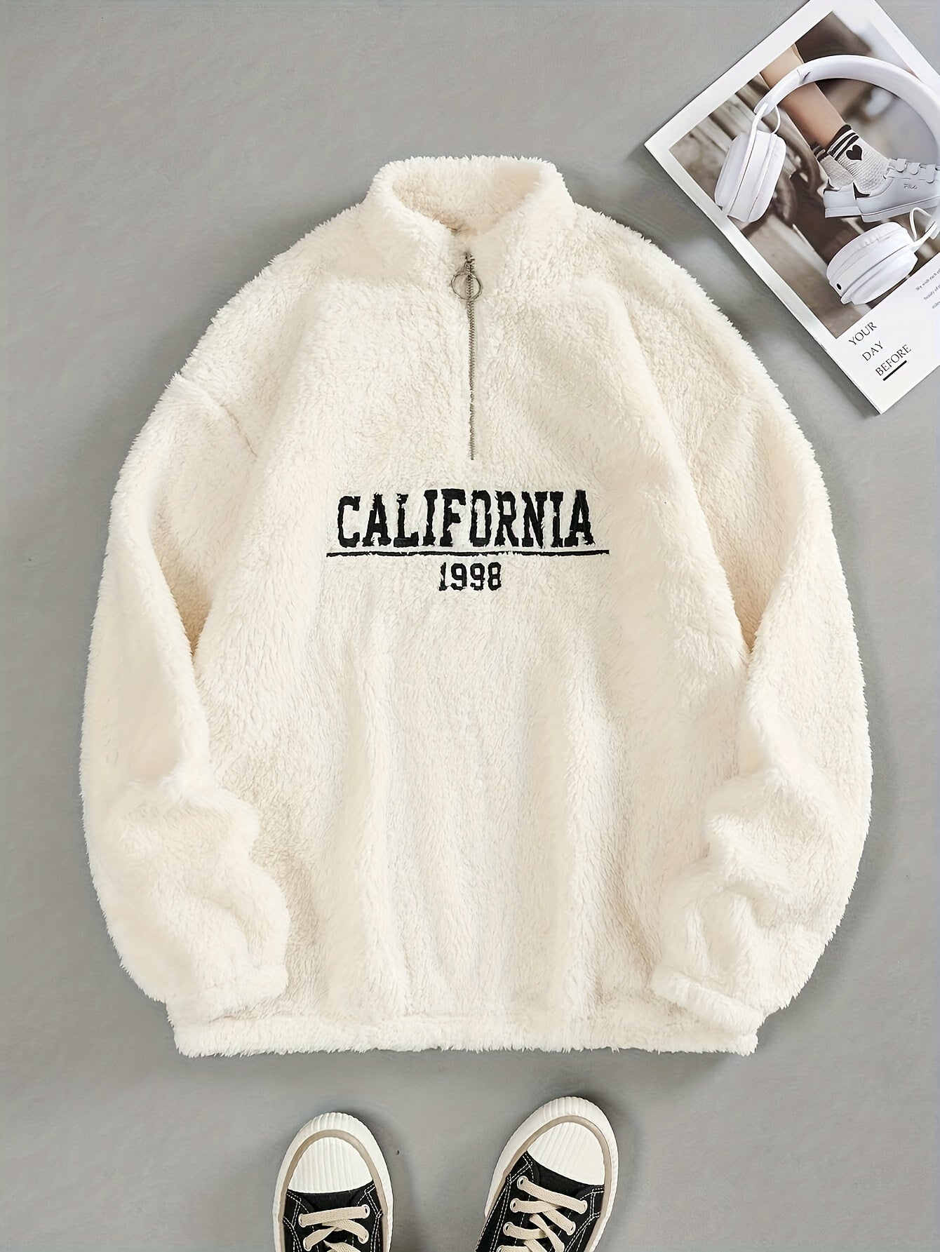 Autumn - Casual fluffy California quarter zip dames trui met ronde hals