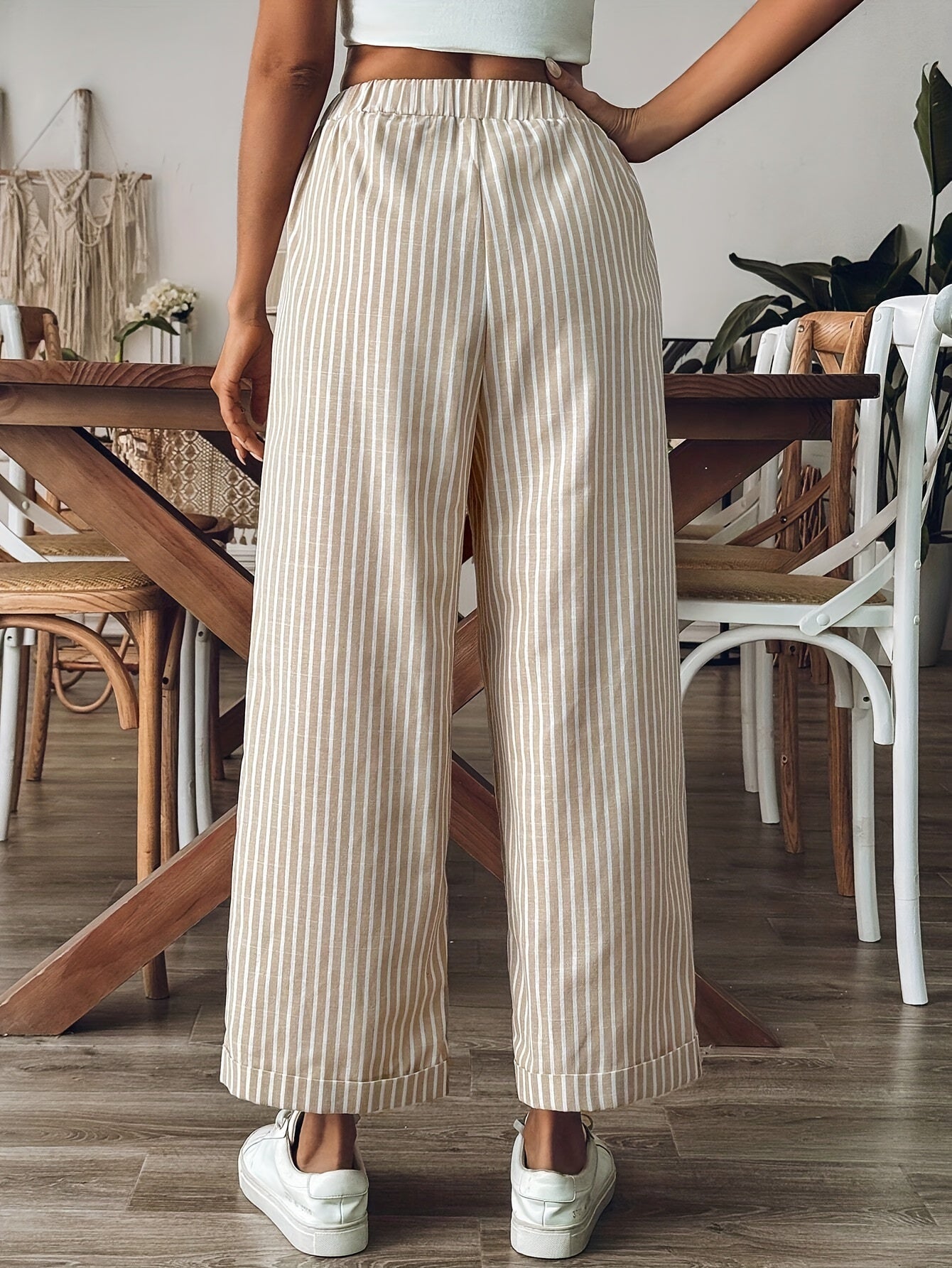 Elin - Stijlvolle gestreepte wide leg dames broek