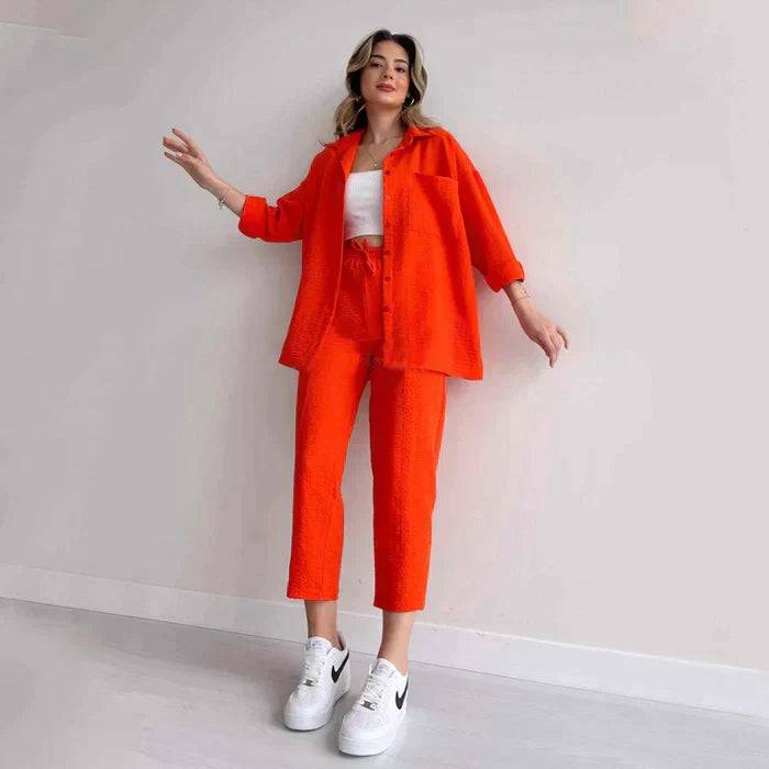 Emma - Loose fit dames set met knoopsluiting en kraag - Felesty