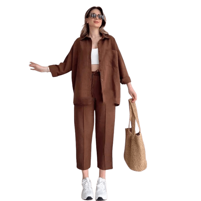 Emma - Loose fit dames set met knoopsluiting en kraag - Felesty