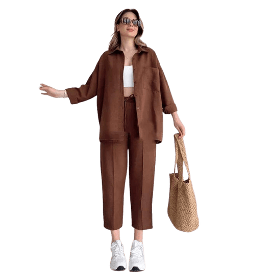 Emma - Loose fit dames set met knoopsluiting en kraag - Felesty