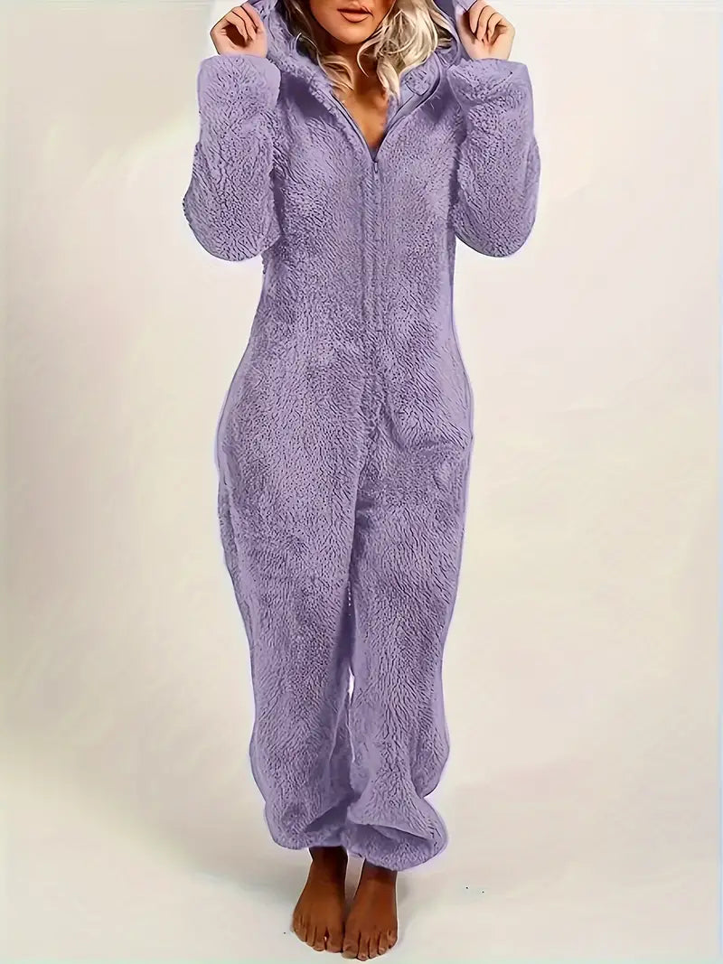 Fleur - Warme teddy dames jumpsuit met capuchon