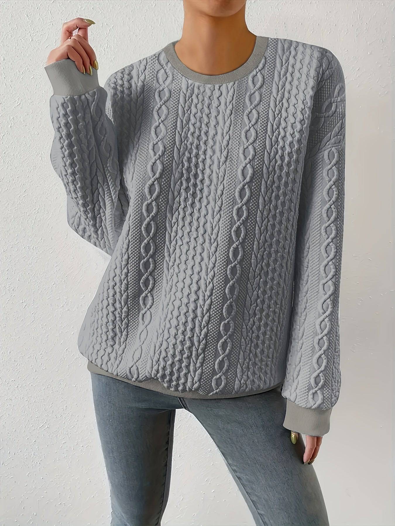 Jessica - Casual kabel dames sweater met ronde hals - Felesty