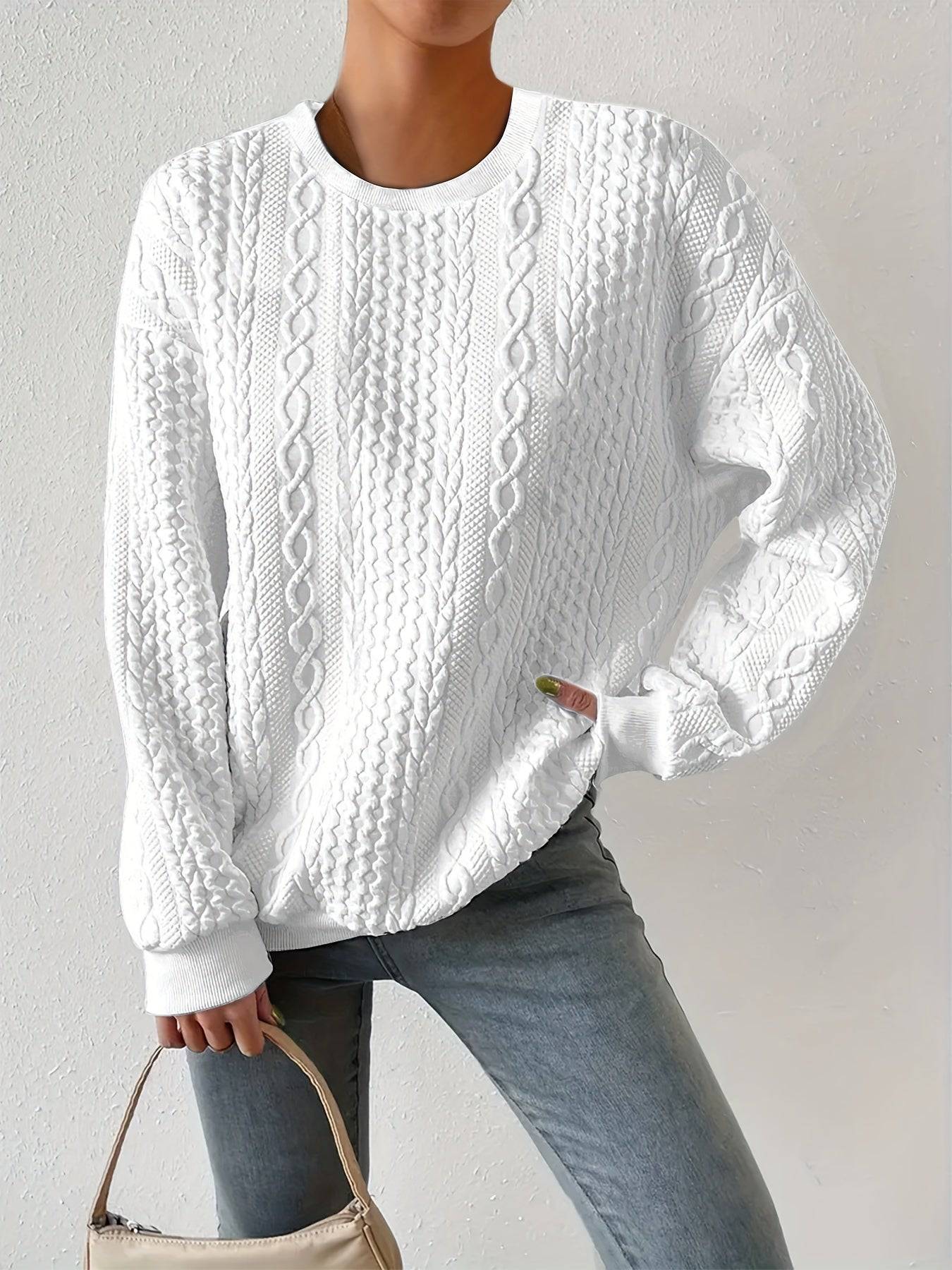 Jessica - Casual kabel dames sweater met ronde hals - Felesty