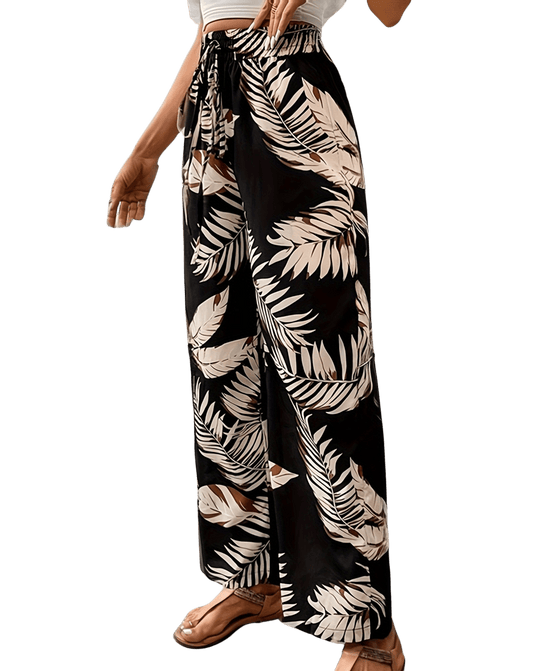 Joanna - Straight leg bloemenprint damesbroek met koord - Felesty