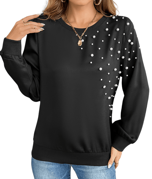 Kim - Langmouw dames sweater met parels en ronde hals - Felesty