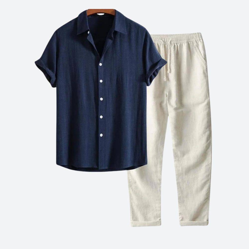 Mauro - Casual Linnen Polo Overhemd en Broek Zomer Heren Set - Felesty