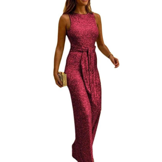 Nella - Elegante glitter dames jumpsuit met centuur - Felesty