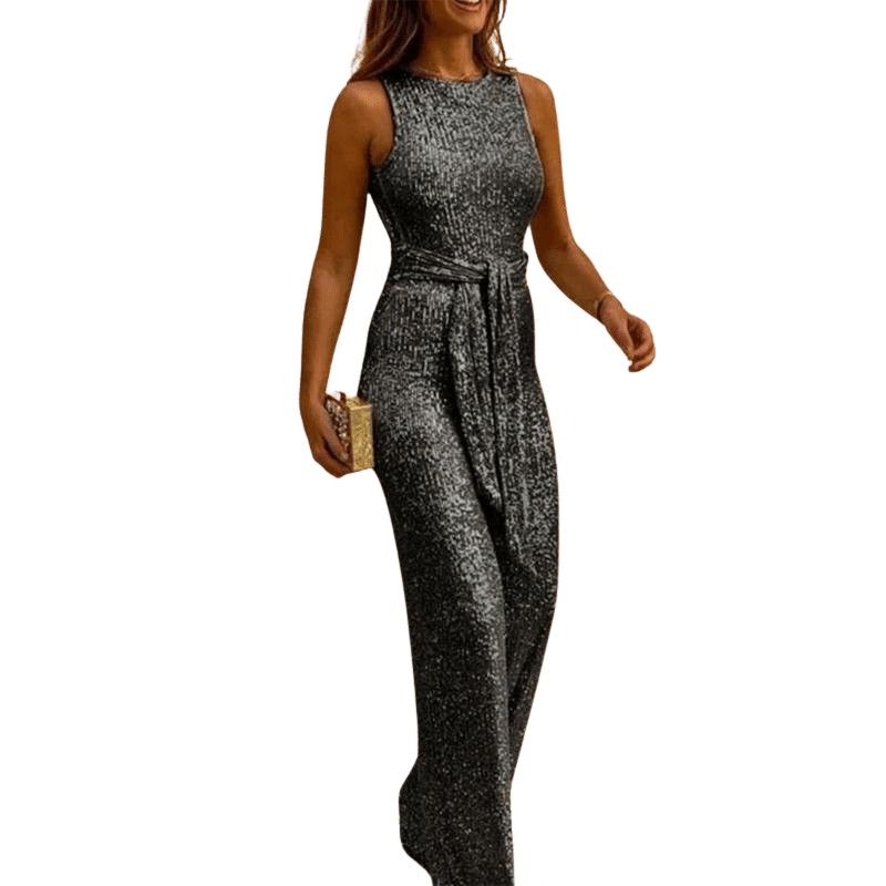 Nella - Elegante glitter dames jumpsuit met centuur - Felesty