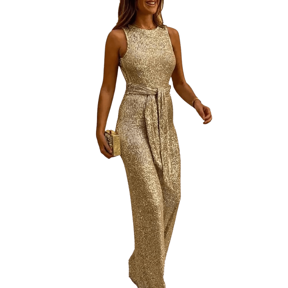 Nella - Elegante glitter dames jumpsuit met centuur - Felesty