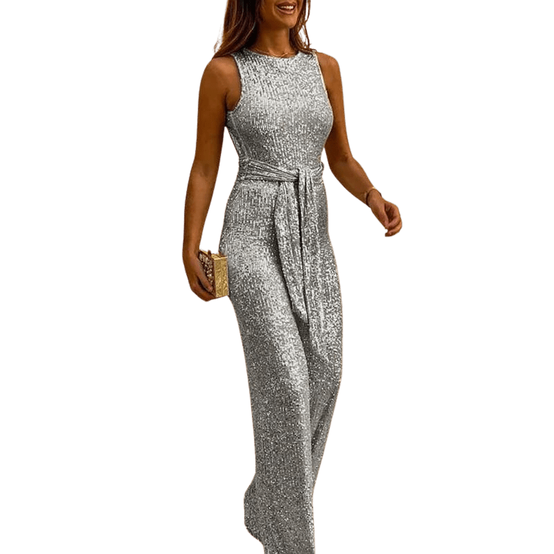 Nella - Elegante glitter dames jumpsuit met centuur - Felesty