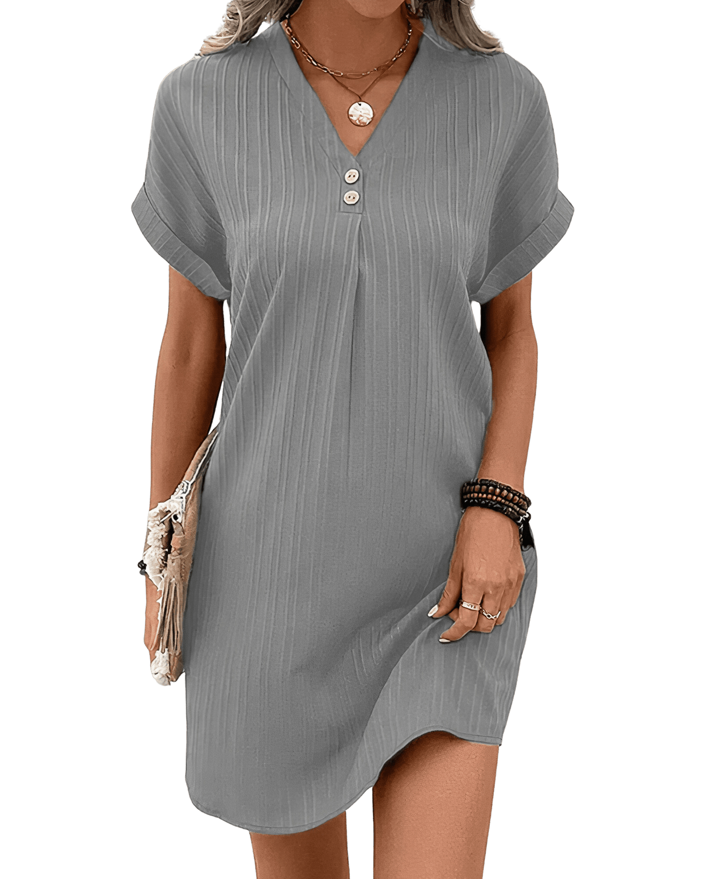 Olivia - Casual midi dames jurk met korte mouwen en v-hals - Felesty