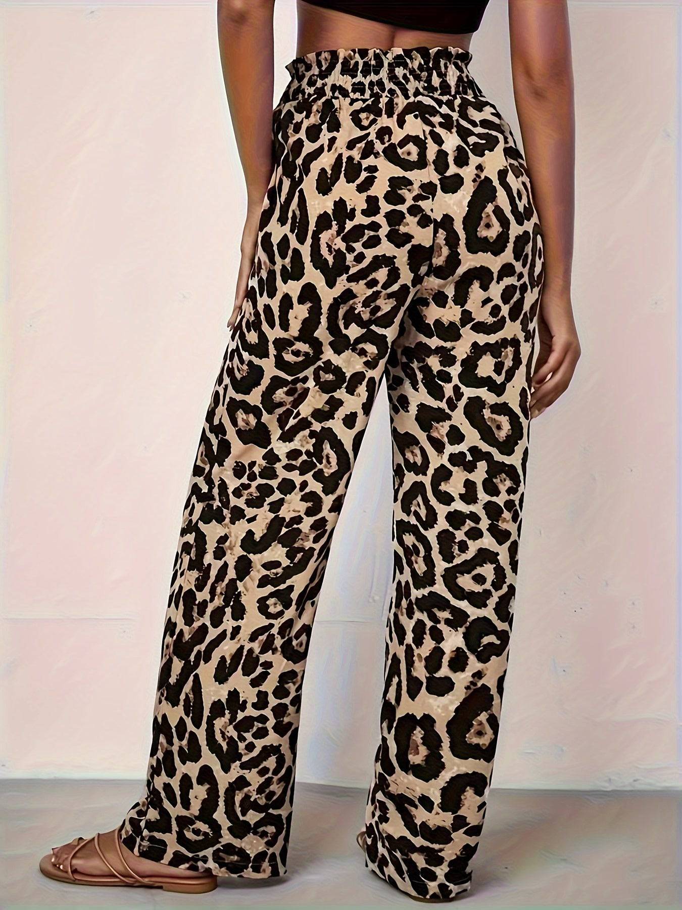 Tamara - Straight leg dames luipaardprint dames broek met elastiek - Felesty