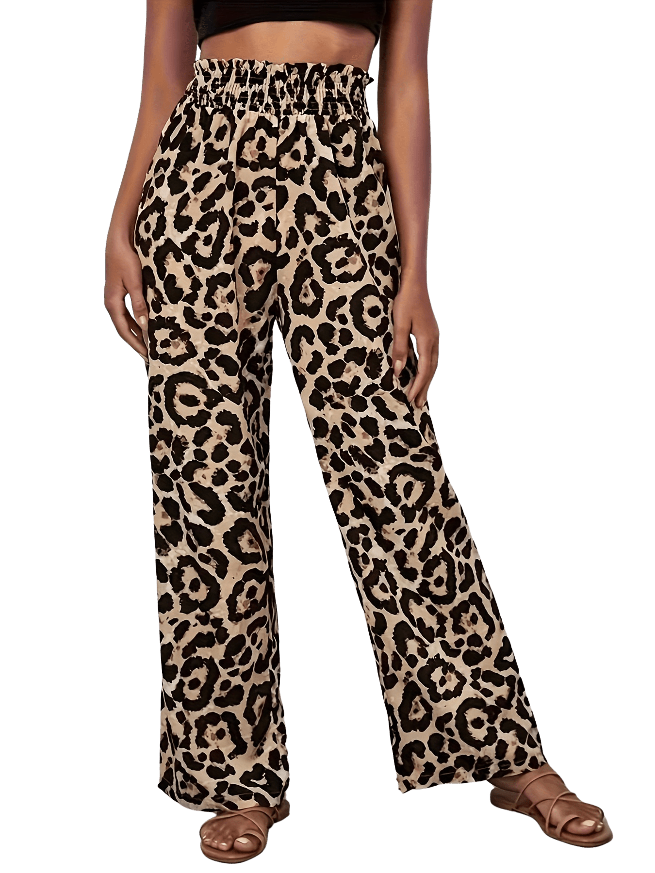 Tamara - Straight leg dames luipaardprint dames broek met elastiek - Felesty