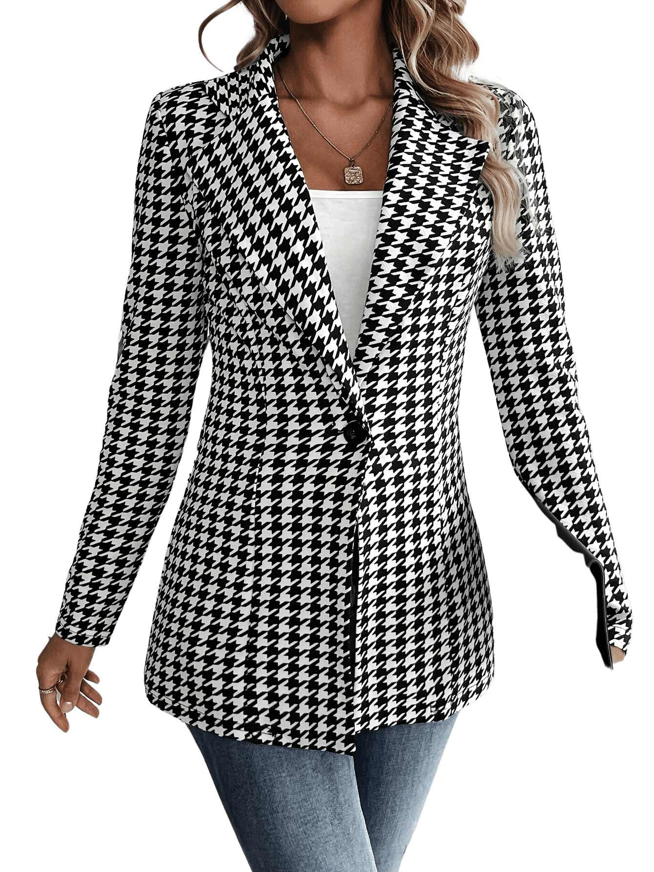 Yalda - Elegante dames blazer met Pied-De-Poule print en knoopsluiting - Felesty