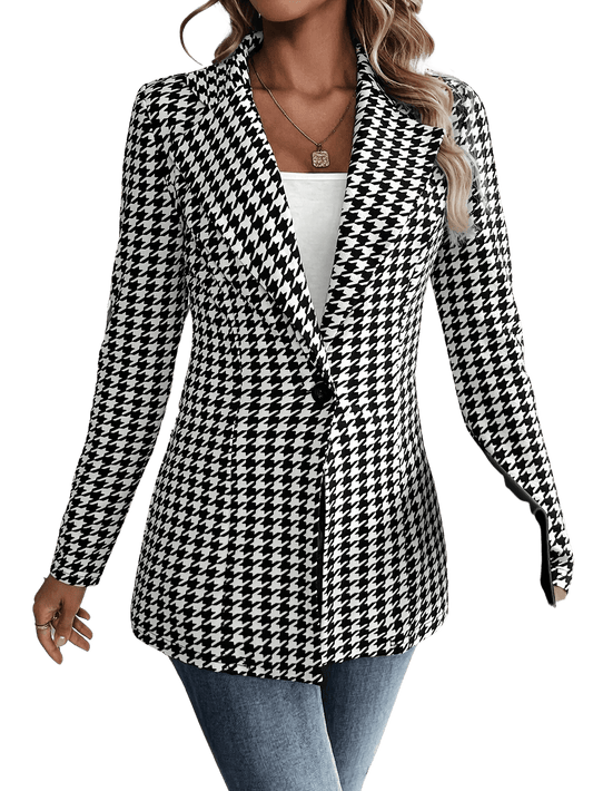 Yalda - Elegante dames blazer met Pied-De-Poule print en knoopsluiting - Felesty